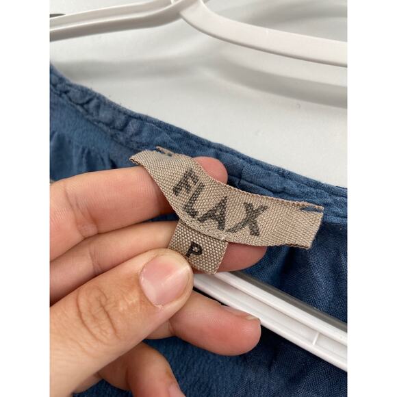 Flax Blue Jay Puckered Striped 3/4 Sleeve Scoop Round Neck Linen Top Size P - Picture 5 of 6